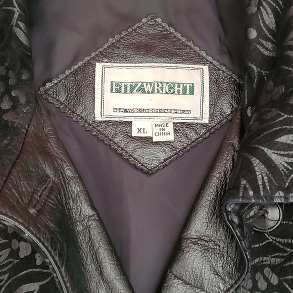 Vintage Retro Fitz-Wright Leather Black Floral Embossed Suede Jacket. XL. - Picture 14 of 15